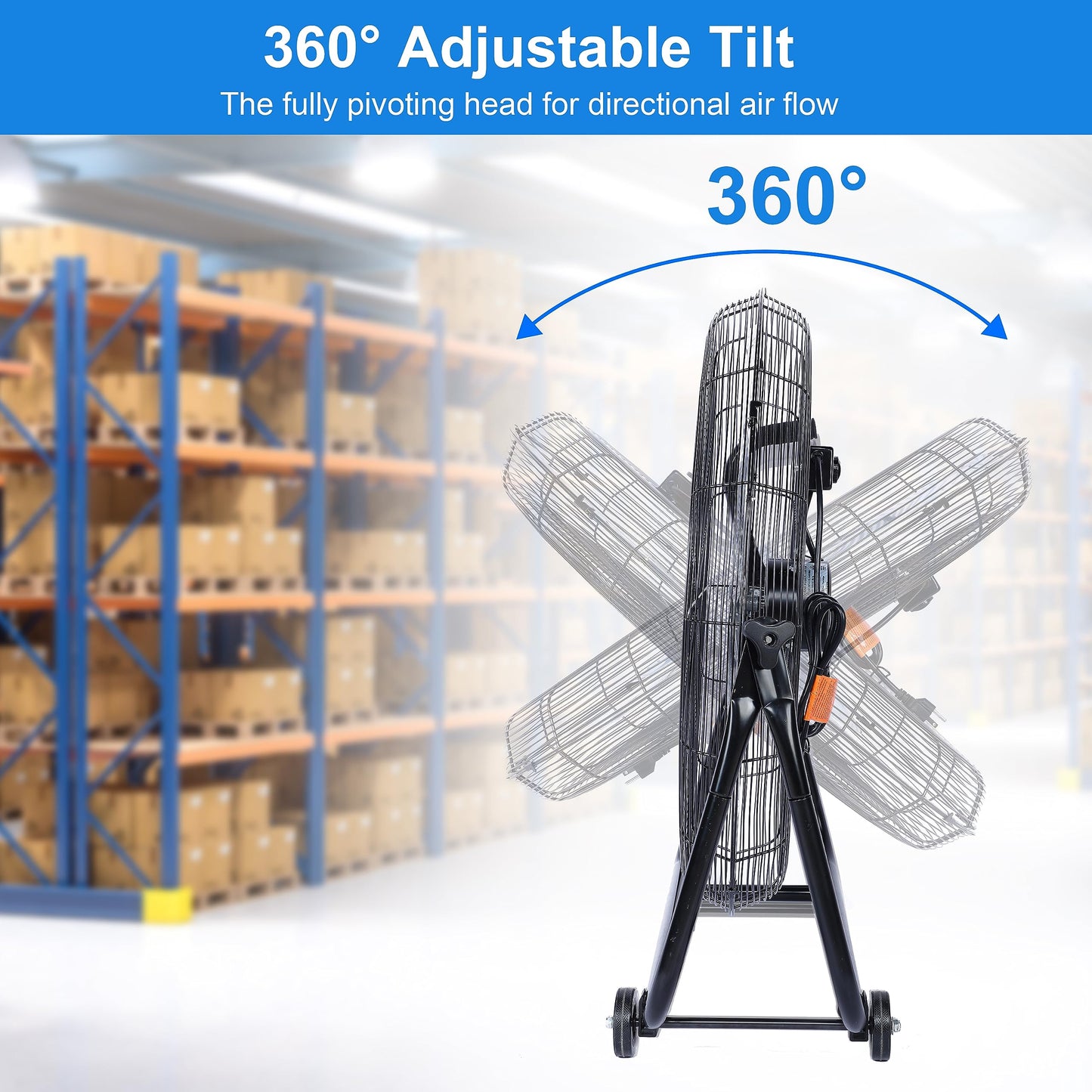 Simple Deluxe Dynamic 30-Inch Floor Fan with Roll Booster - Industrial-Grade Airflow, 360 Degree Adjustable Tilt, and Portable Design for Rapid Cooling and Flexible Air Circulation