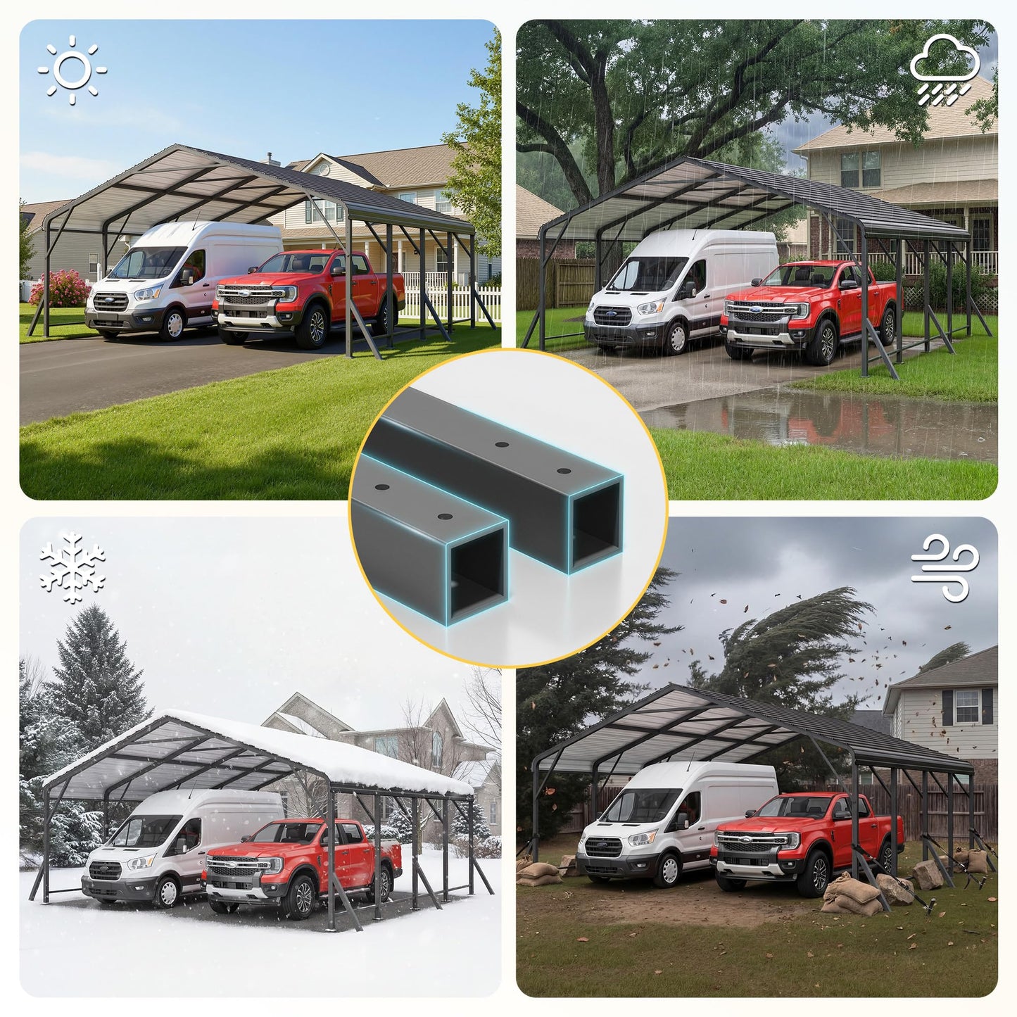 Fansafurn 20' x 20' Carport, Metal Carport with Updated Roof & Enhanced Base, Heavy Duty Canopy Carports Garage, Vertaile for Car, Truck, Boat, Tractors, Party, Grey