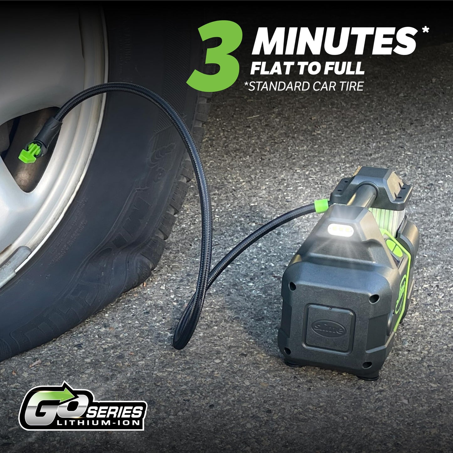 Slime 40086 Tire Inflator, Cordless, Pro Power, Portable Air Compressor Pump, Auto Shut-Off, Lithium Ion Battery and LED Light, Rechargeable, 3 min inflation