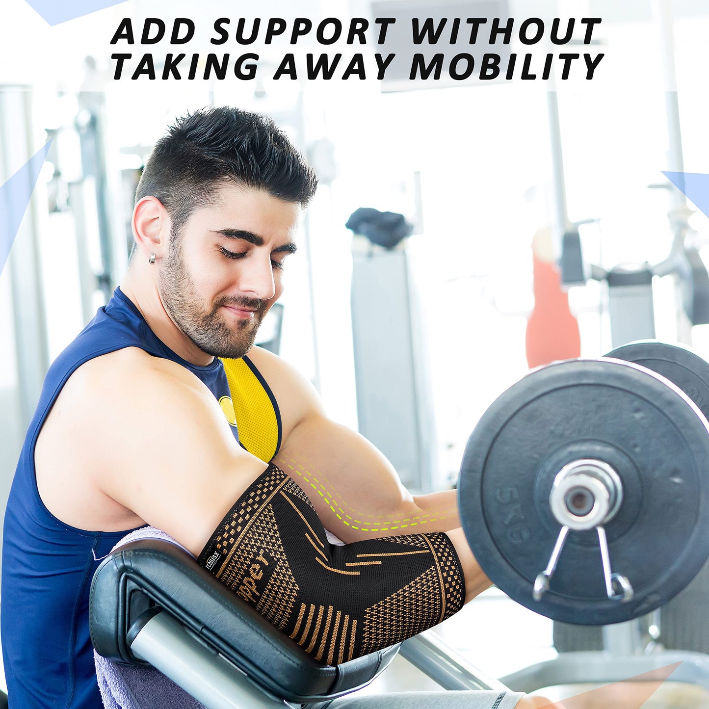 FCNUSX Copper Elbow Brace Compression Sleeves for Pain Relief Men & Women, Arm Support Forearm Pads Braces for Tendonitis, Tennis, Golfers, Arthritis, Weightlifting (Medium, Black)