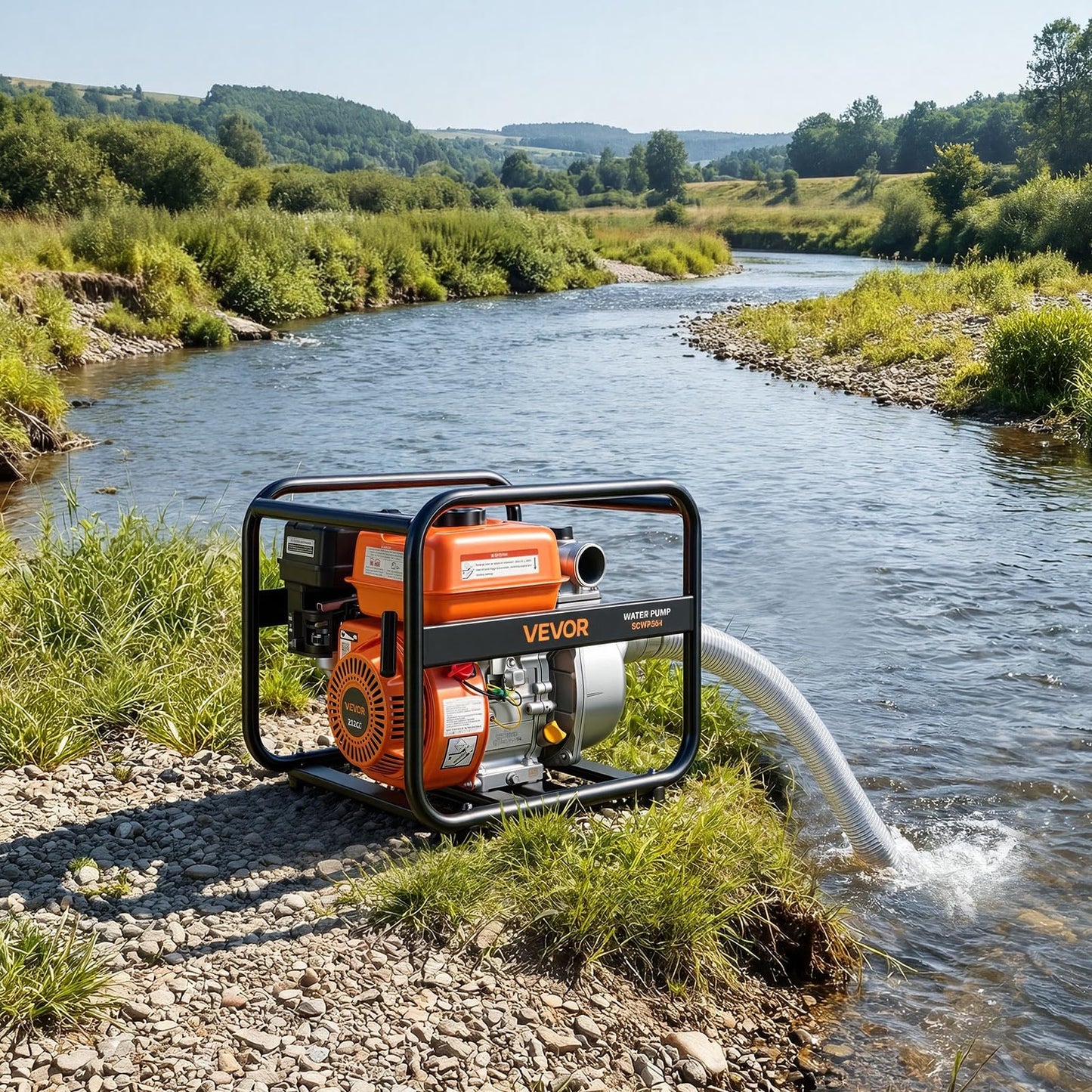 VEVOR Gas Powered Water Pump, 2 in, 132 GPM 6.5HP Semi Trash Water Transfer Pump Portable, Gasoline Engine with 25 ft Discharge Hose, Heavy Duty Frame, Cast Iron Impeller, for Irrigation, Ponds, Pools