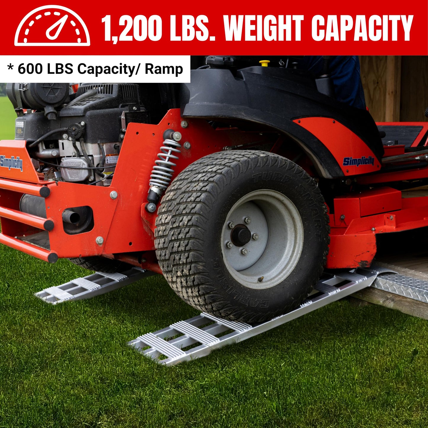 GEN-Y Hitch Aluminum Loading Ramps - Set of Two 40-Inch x 11-Inch Ramps for ATVs, Motorcycles, Mowers, Carts, and Sheds - 1,200 LBS. Combined Capacity with Serrated Rungs