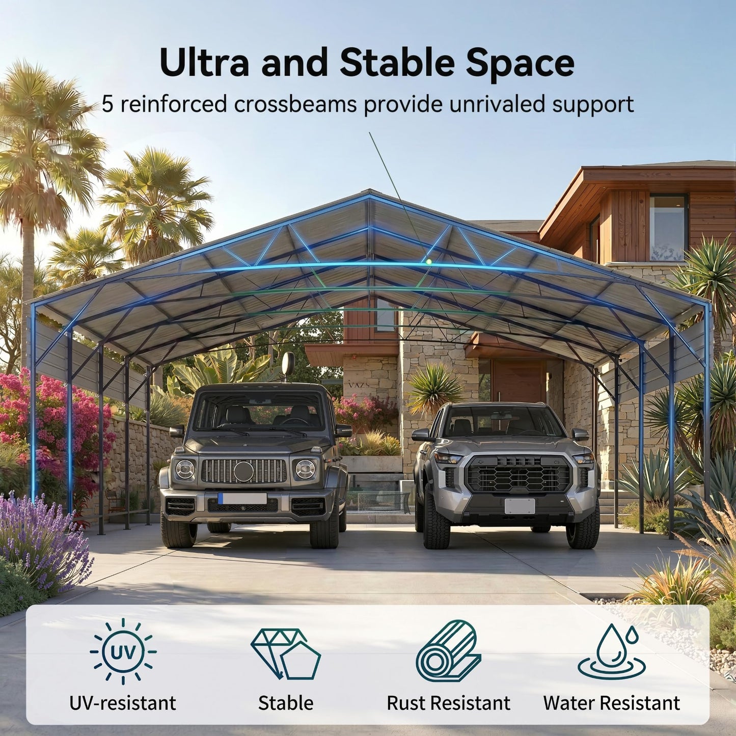 Devoko 20x20 FT Metal Carport, Heavy Duty Car Canopy with Galvanized Steel Roof, Reinforced Base Frame, All-Weather Garage, Outdoor Shelter for Cars, Trucks, Boats, Tractors & RV (Black)