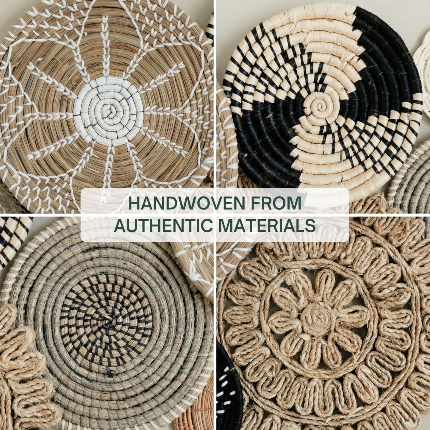 Chicvillage Woven Wall Basket Decor, Seagrass Handcraft Hanging Basket Set, 13-Piece Handwoven Flat Plates for Coastal, Boho & Rustic Home Decor