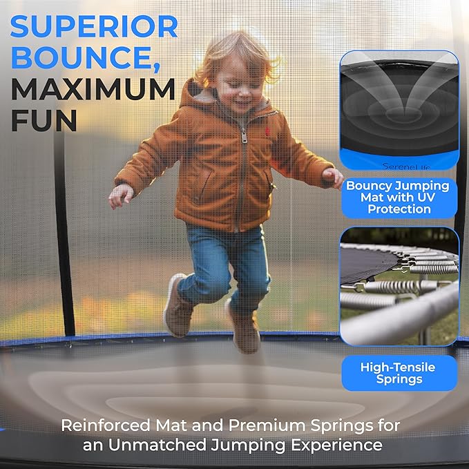Serenelife 12FT 10FT 8FT Recreational Trampolines with Enclosure Net and Ladder and Anti-Rust Coating, ASTM Approved Trampoline Outdoor for Kids and Adults Outdoor Yard Trampolines