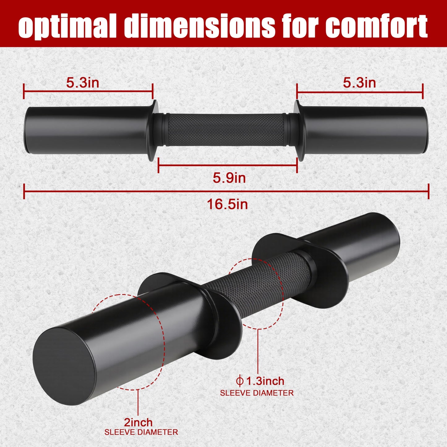 Pair of 16" Olympic Dumbbell Handles for 2-Inch Plates, Loadable Dumbbell Bars with Knurled Rubber Grips for Home Gym Strength Training