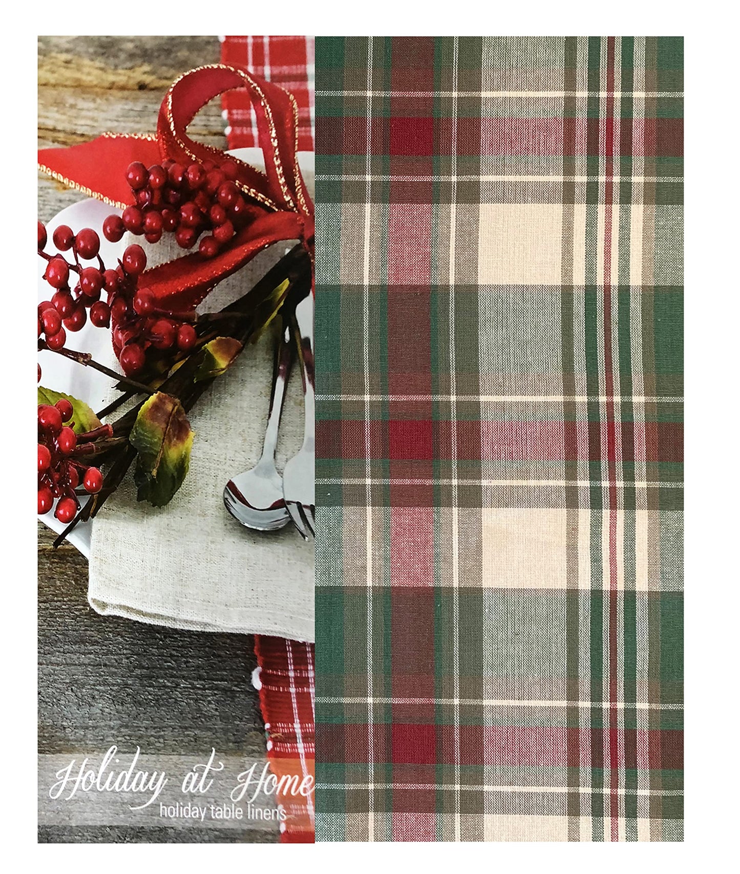 Trends Collection Christmas Cottage Plaid Cotton Weave Holiday Tablecloth, 60" x 102" Oblong/Rectangle