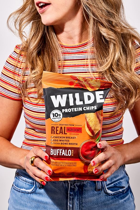 WILDE Buffalo Protein Chips, Thin and Crispy, High Protein, Keto Friendly, Made with Real Ingredients, 1.34oz Bags (Pack of 8)