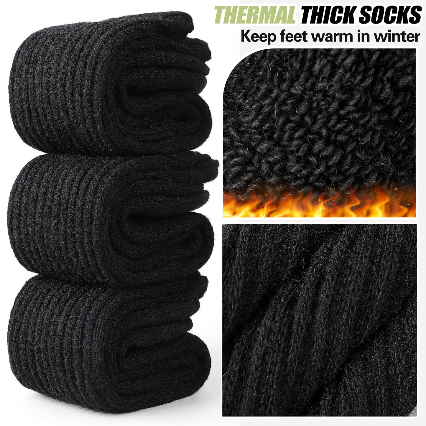 EBMORE Womens Black Merino Wool Slouchy Boot Socks Thermal Warm Winter Thick Scrunch Slouch Cozy Crew Gifts Socks 4 Pairs Stocking Stuffers(Black,M)