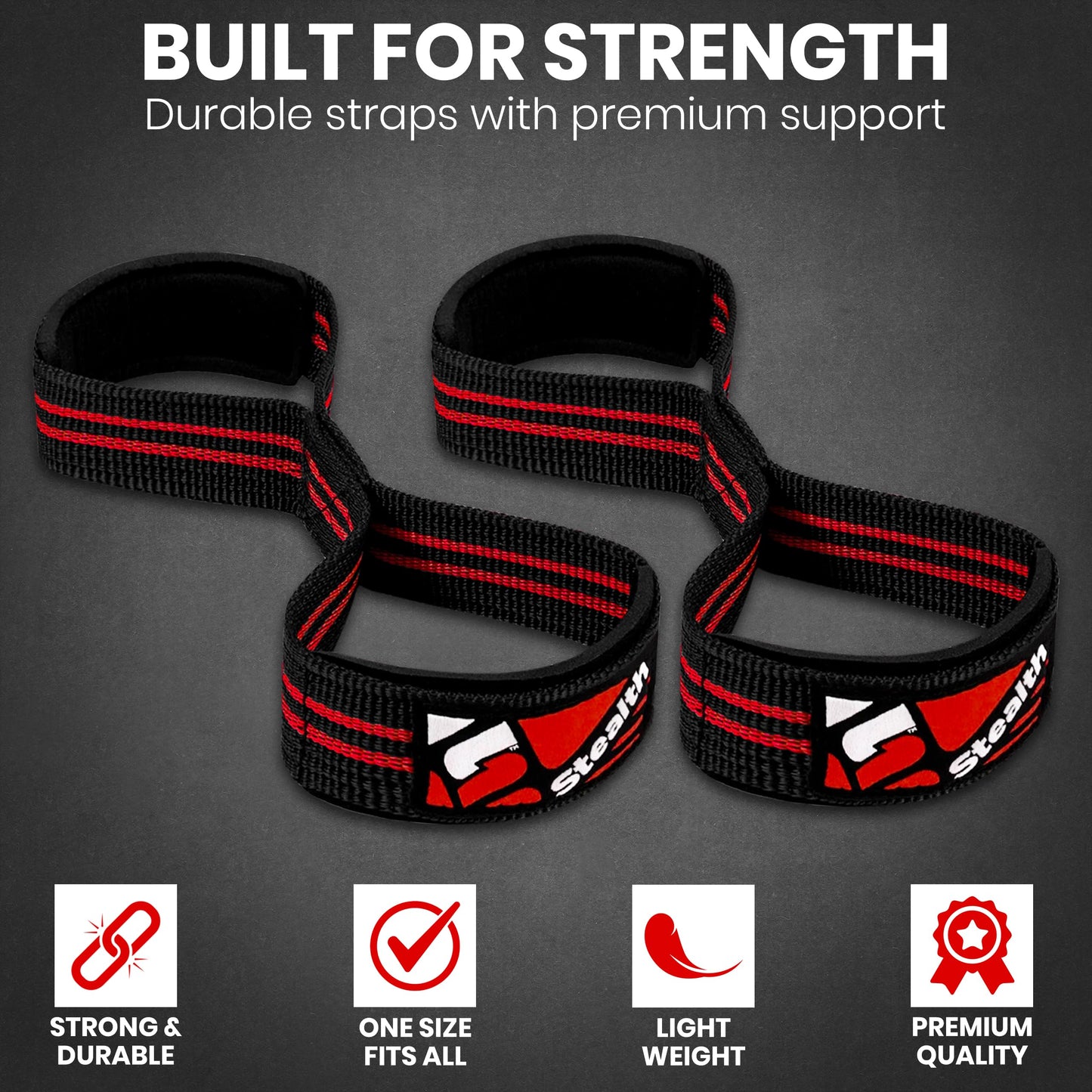 Stealth Sports Figure 8 Weight Lifting Straps – Anti-Slip Padded Cuffs for Wrist Support – Premium Nylon Lifting Straps for Deadlifts, Powerlifting, Bodybuilding – Hand Bar Grip Gym Workout Men Women
