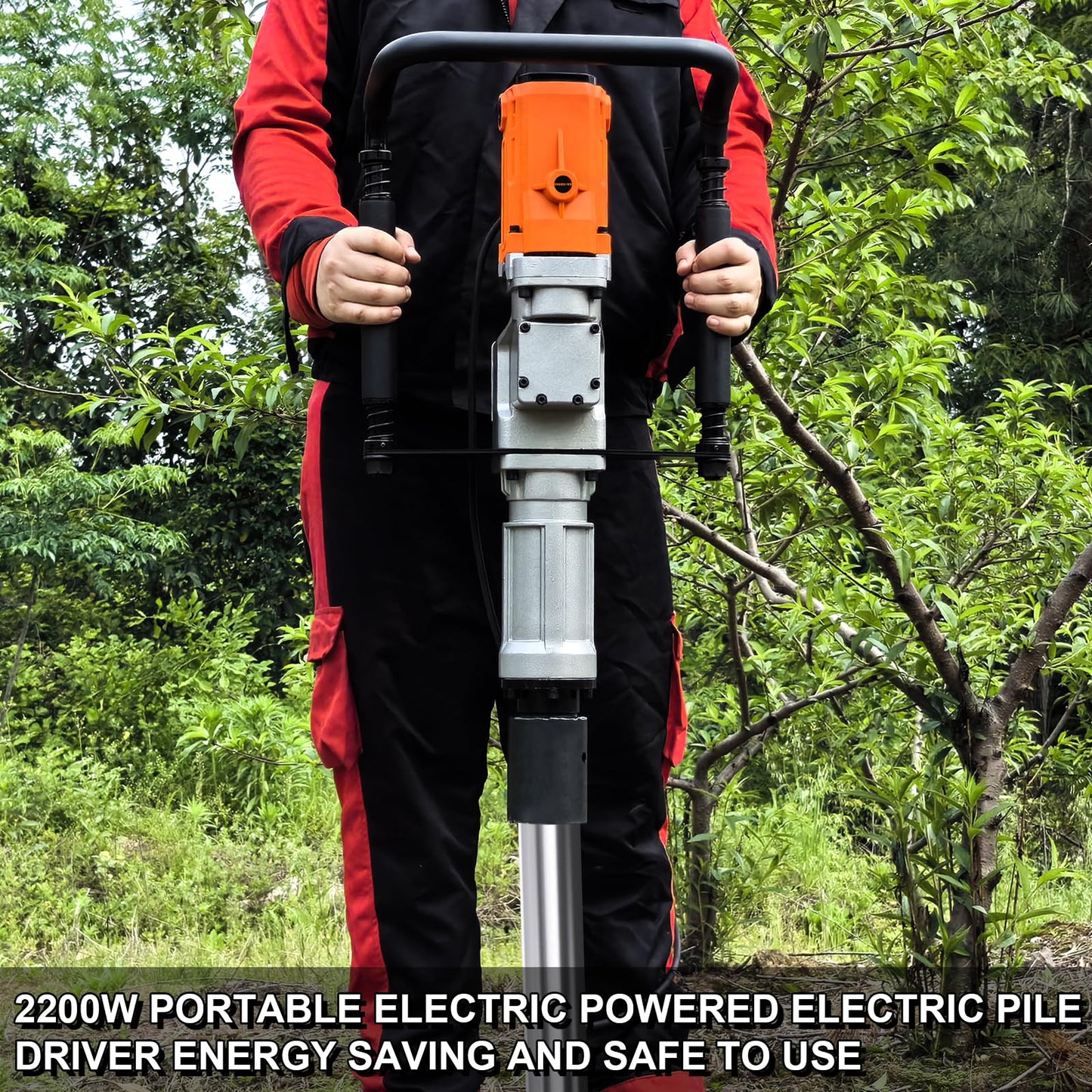 HIGOSPRO 2200W Electric T Post Driver – 110V Handheld Pile Driver Hammer for Fence Post, Farm, Construction Site with 55mm, 70mm pile sleeve, Ideal for Metal Fencing, Landscaping, and DIY Projects