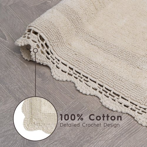 Laura Ashley Absorbent Bath Mat Reversible Crochet Soft and Plush Bathroom Mat 100% Cotton 24x40 Bath Rug, Linen