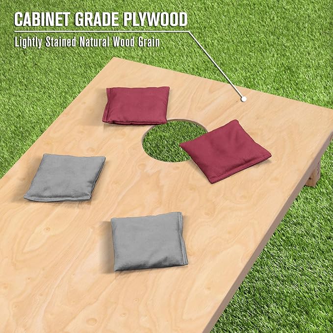 GoSports Regulation Size Wooden Cornhole Set with Natural Wood Finish - Includes Carrying Case