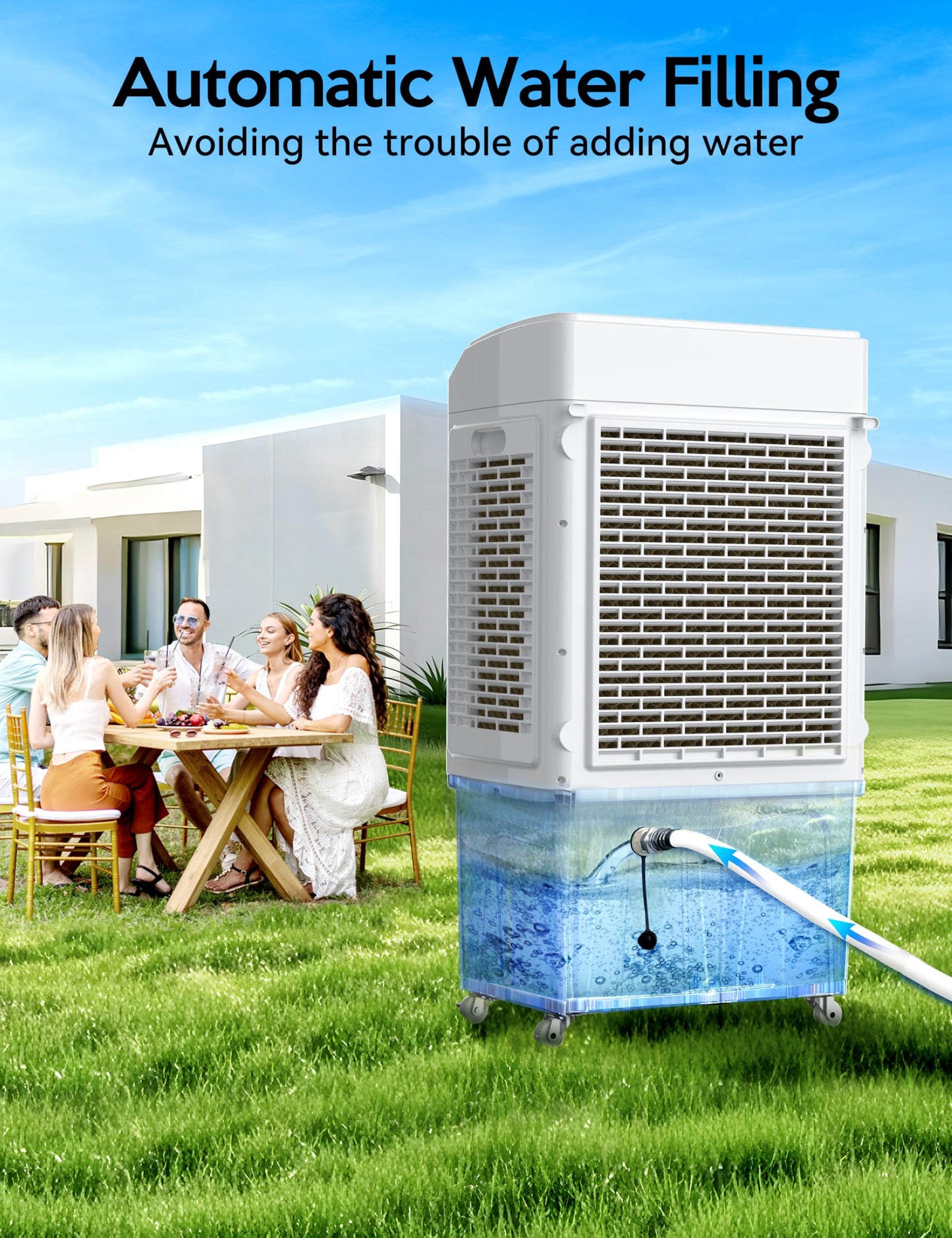 VAGKRI 35" Evaporative Air Cooler, 2800CFM Swamp Cooler, 120°Oscillation Air Cooler with Remote Control, 24H Timer, 3 Modes & Wind Speeds for Outdoor Indoor Use, 9.2Gallon