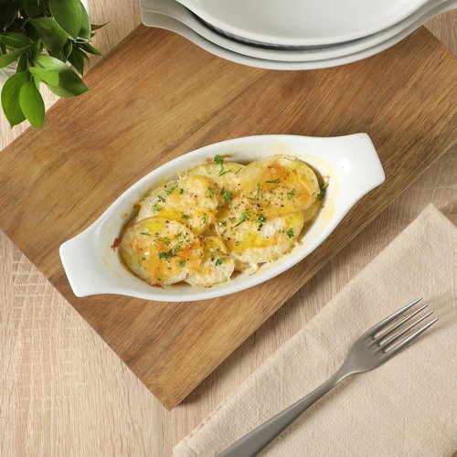 Gibson Home Gracious Dining Oval Au Gratin Baking Dishes - 4-Piece Ceramic Set | 9 oz Oven Safe, White