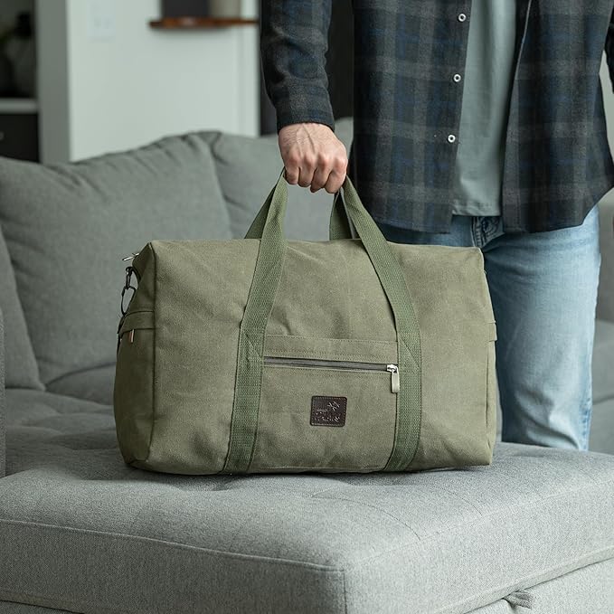 Canvas Duffle Bag ??Multipurpose Bag for Travel, Gym, Weekender, Carry On & More ??Durable, Spacious, Unisex Overnight Bag for Men & Women ??Perfect for Sports, and Everyday Use (Green)