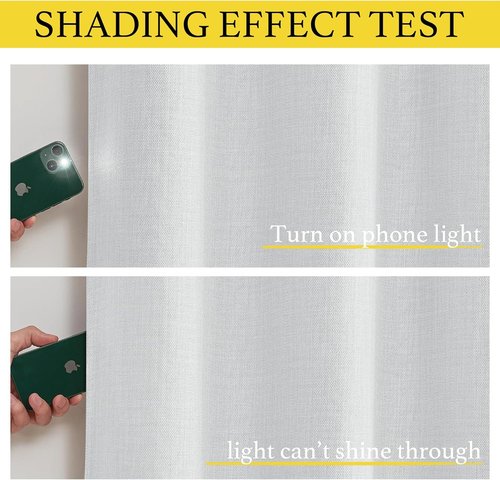 NICETOWN Faux Linen Room Darkening Curtain Valances - Energy Saving Thermal Tiers | Greyish White, 36" Long, 2 Panels