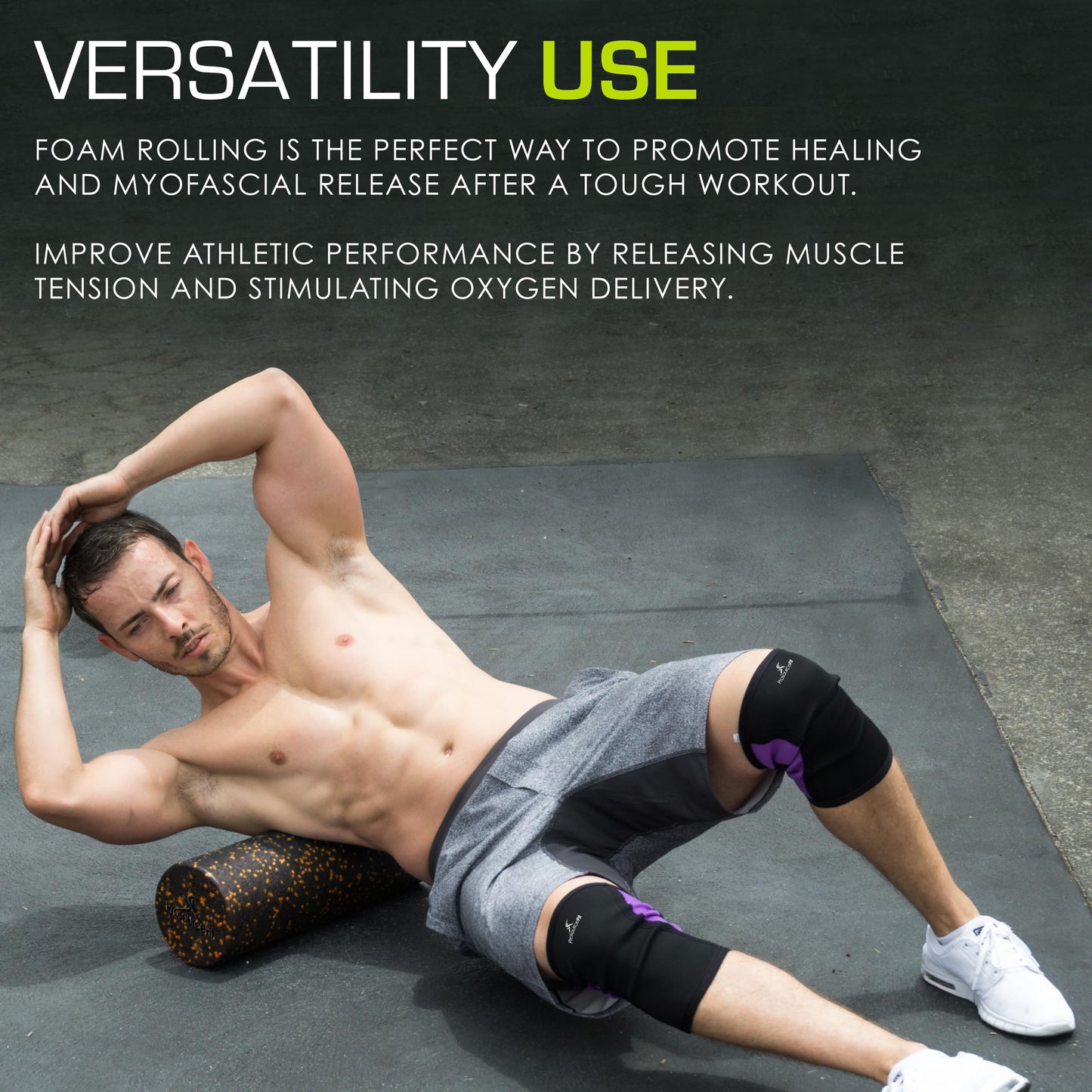 ProsourceFit High Density Foam Rollers 18 - inches long, Firm Full Body Athletic Massage Tool for Back Stretching, Yoga, Pilates, Post Workout Muscle Recuperation, Black/Orange