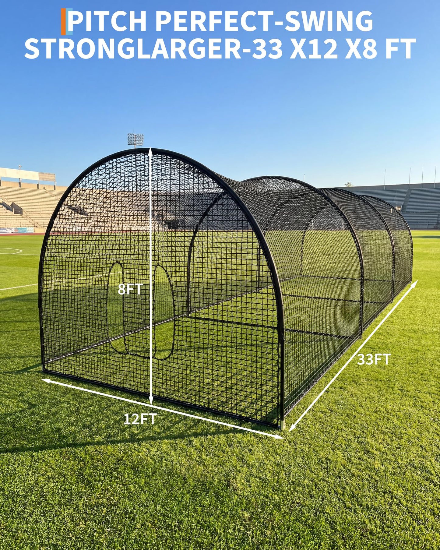 33ft Baseball Batting Cage with Frame and Net, Batting and Pitching Practice Net for Baseball, Softball, and Golf, Suitable for Backyard or Field