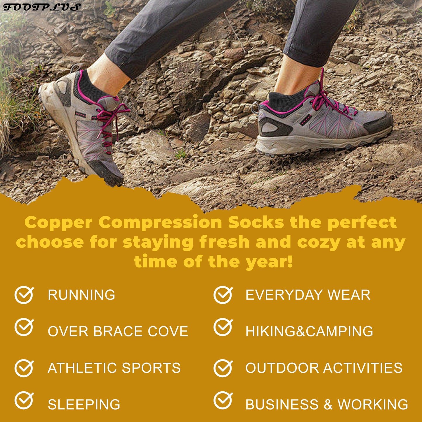 FOOTPLUS 6 Pairs Copper Running Socks,Men Women Thick Cushioned Low Cut Jogging Golf Tennis Arch Support Compression Marathon Athletic Sweat Ankle Yoga Gym Travel Socks,Black, L
