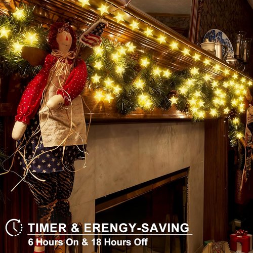 Echosari Star String Lights - Battery Operated LED Fairy Lights with Auto Timer | 158in, 8 Modes, Warm White