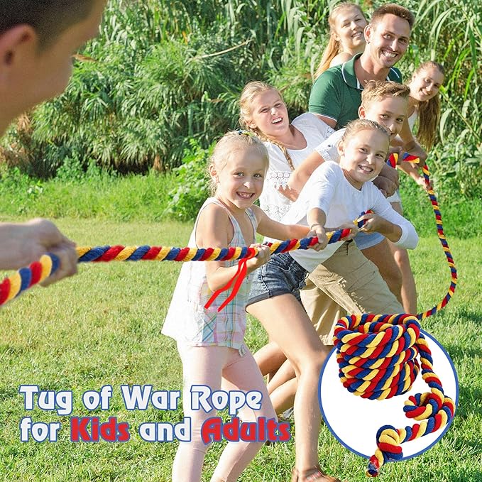 Tug of War Rope for Kids and Adults, Outdoor Games - Family Reunion, Birthday Party, Summer Yard Games - Camping, Picnic, Carnival - Team Building (Tricolor, 40FT)