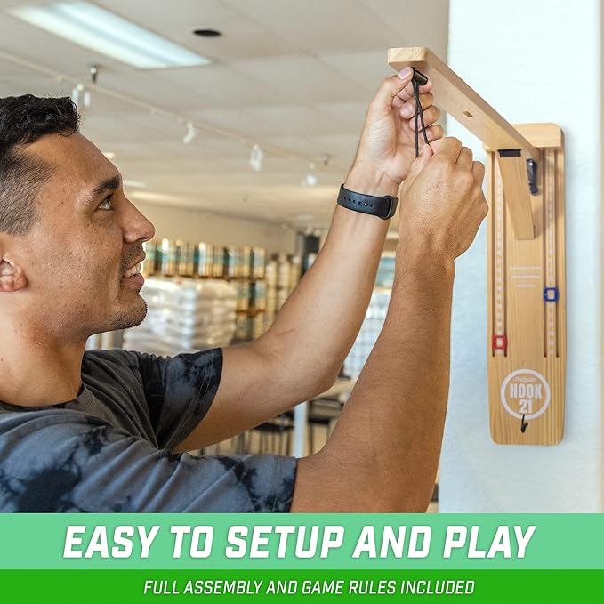 GoSports Hook 21 Wall Mounted Ring Swing Game with Foldable Arm - Play Indoors or Outdoors