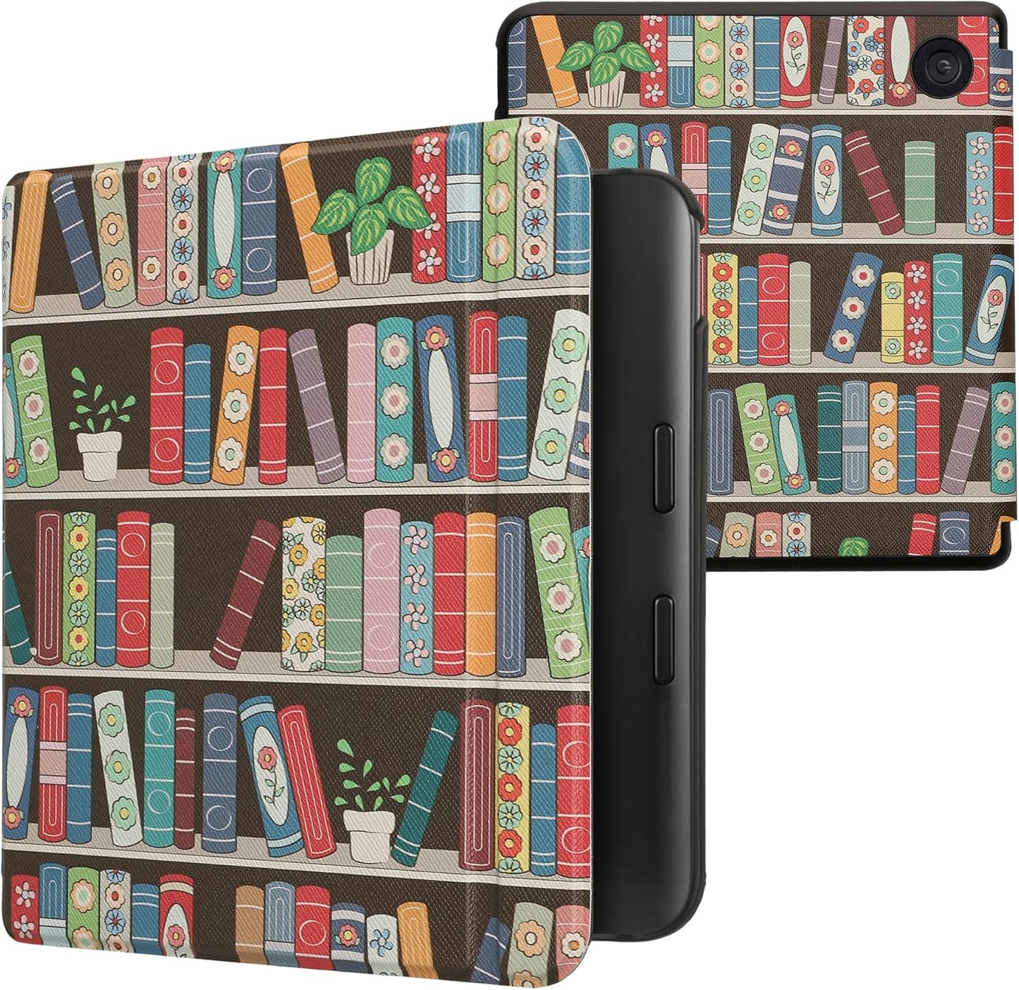 kwmobile Summer Case Compatible with Kobo Libra Colour Case - eReader Cover - Library Blue/Green/Dark Pink
