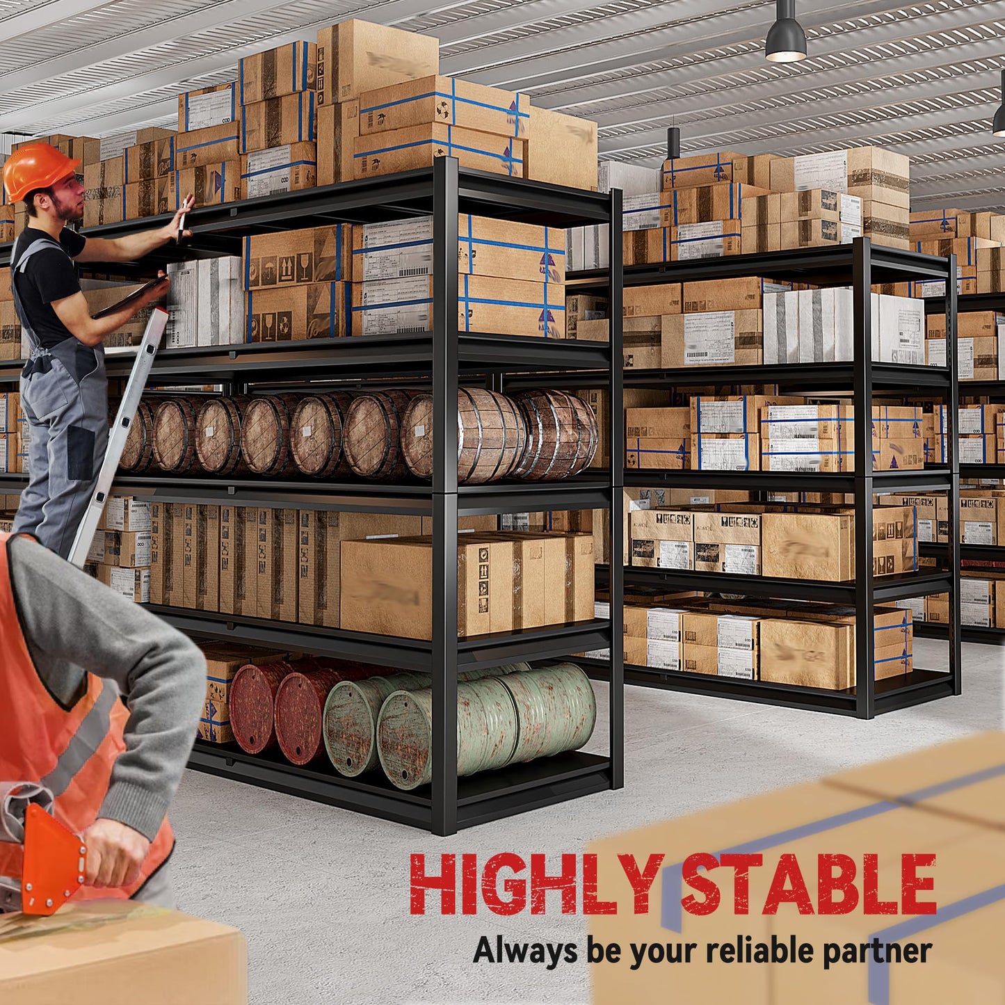 REIBII 78" H Garage Shelving,Garage Storage Heavy Duty Shelves Shelving Unit Load 3000LBS,5 Tier Adjustable Metal Shelves for Warehouse, Basement, Pantry, Factory, 55" W x 26" D x 78" H