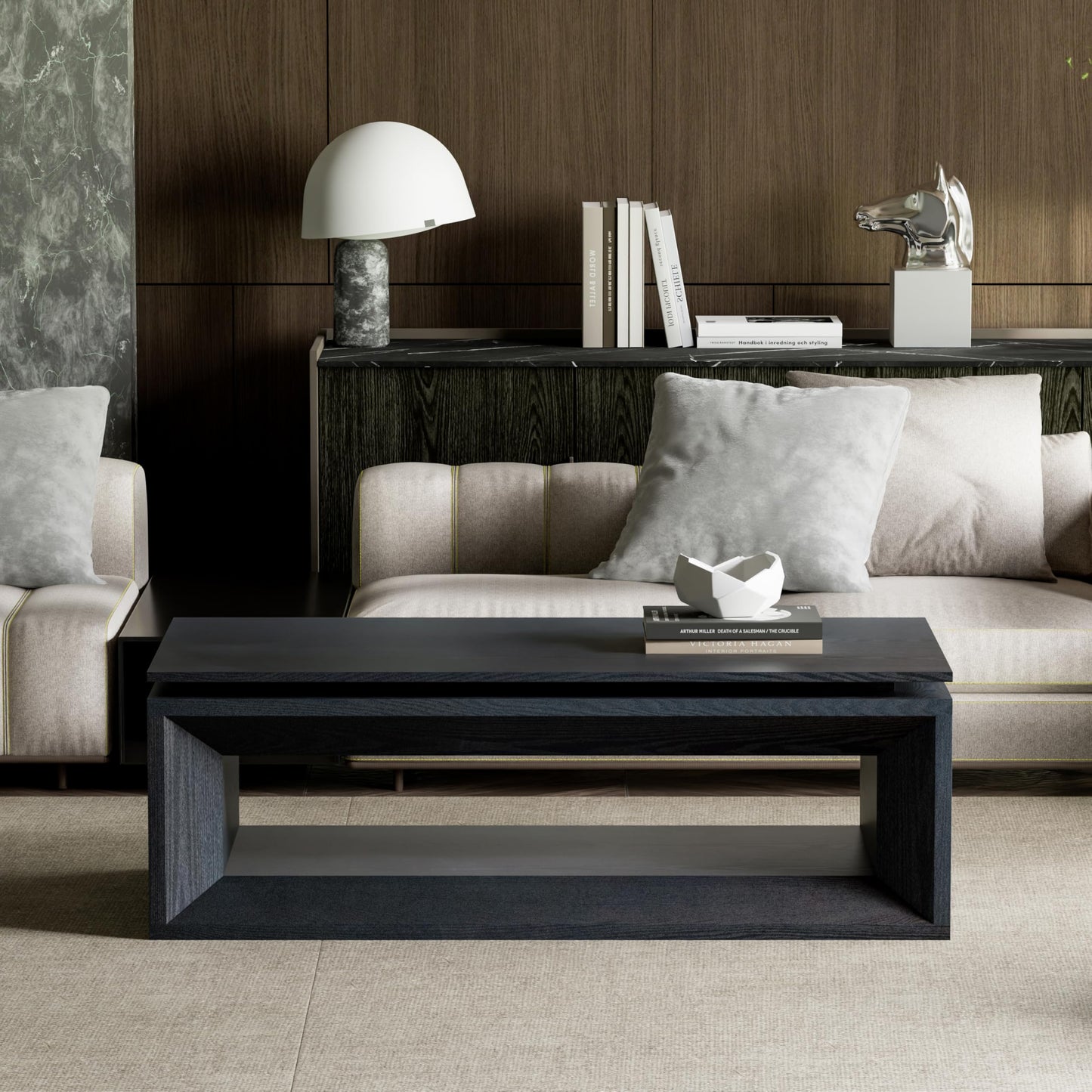KEIKI 43.3" Lift-Top Coffee Table with Hydraulic Storage, Converts to Desk or Dining Table, Hidden Compartment, Open Shelf, Multifunctional Small Coffee Table for Living Room, Office, Black