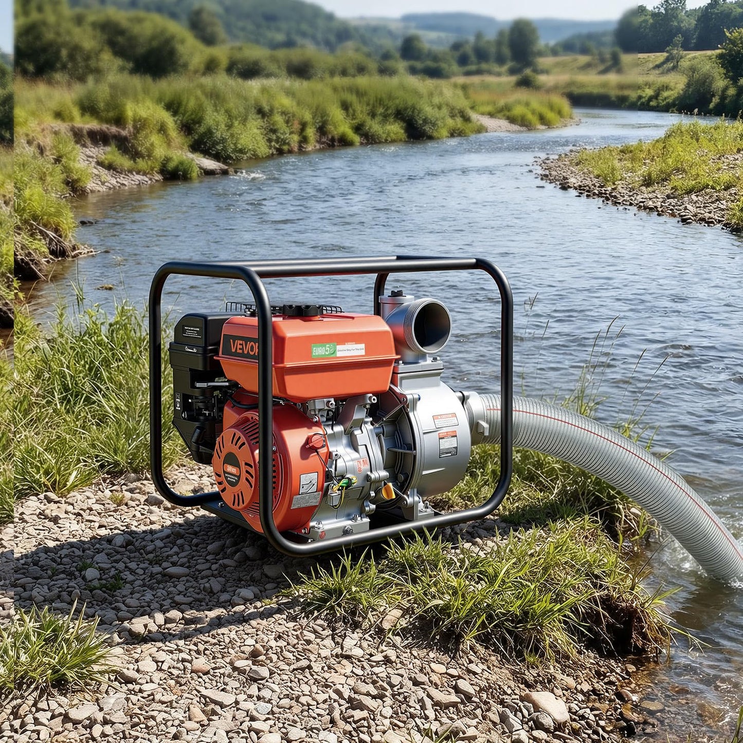 VEVOR Gas Powered Water Pump, 4 in, 422 GPM 8.3HP Semi Trash Water Transfer Pump Portable, Gasoline Engine with 25 ft Discharge Hose, Heavy Duty Frame, Cast Iron Impeller, for Irrigation, Ponds, Pools
