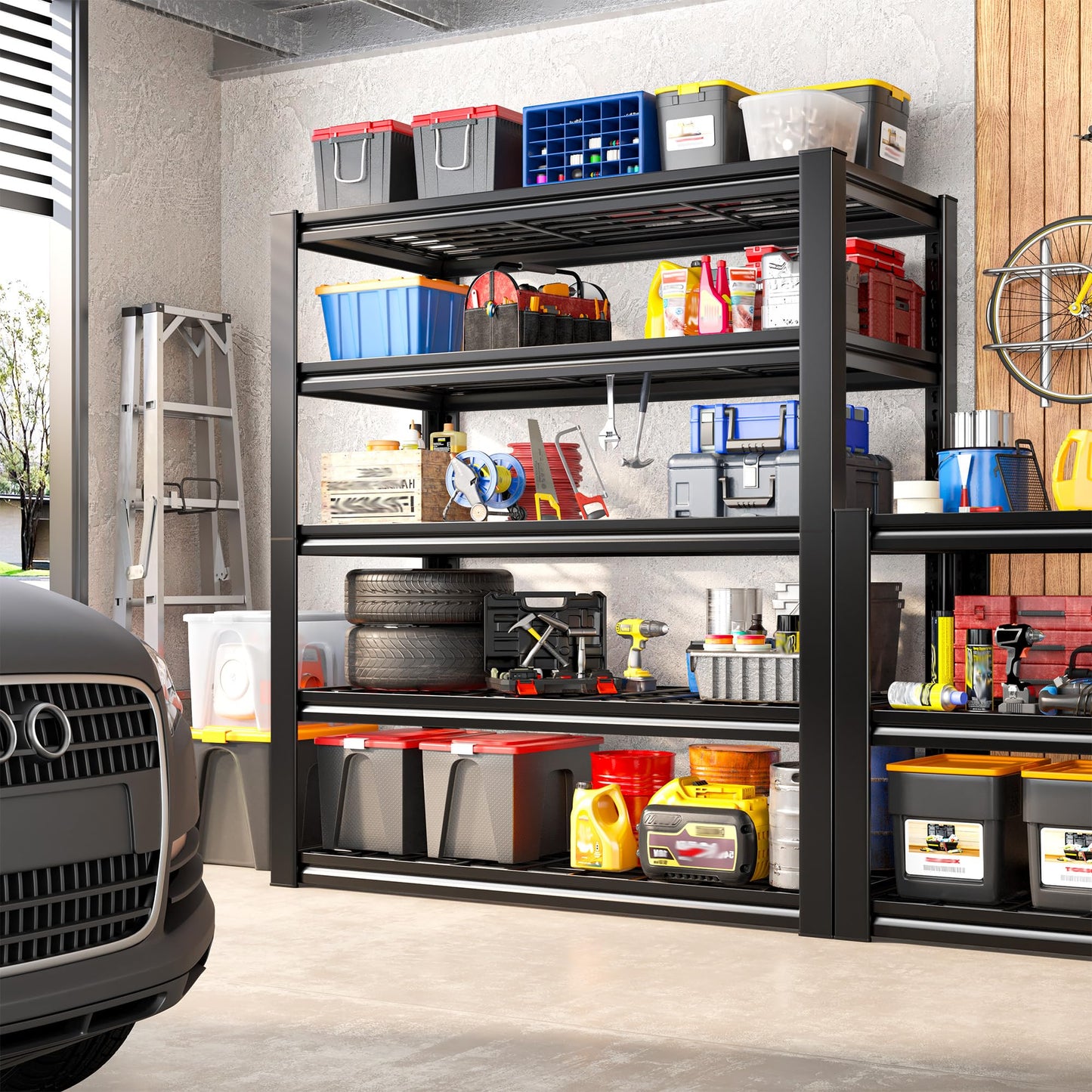 REIBII Garage Shelving 3200LBS, 5-Tier Storage Shelves, Adjustable Industrial Metal Shelving Unit for Garage, Basement, Pantry, Warehouse,Commercial, 36" W x 16" D x 72" H