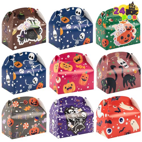 JOYIN 24 Pcs Halloween Candy Boxes with Repetitive Patterns, Kids Halloween Goodie Gable Boxes for Trick-or-Treating, Halloween Party Favors, Halloween Snacks, Event Party Supplies
