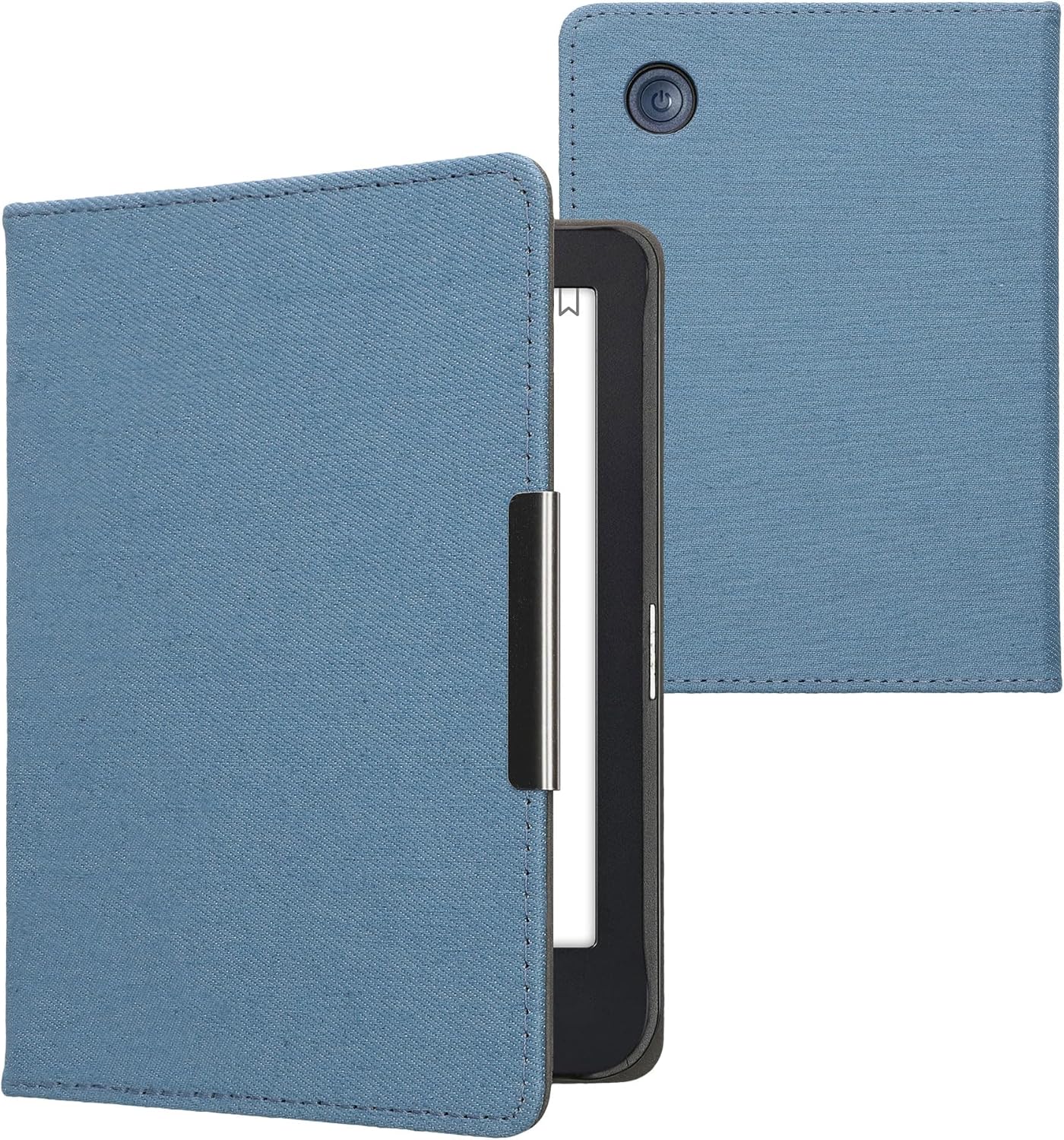 kwmobile 2E 4 Cover Compatible with Kobo Clara / Tolino Shine - Case for E-Reader - Denim Look Fabric Flip Case - Blue
