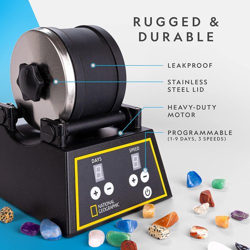 National Geographic Professional Rock Tumbler Kit - Complete 2 Lb. Tumbler for Adults & Kids with Rocks, Grit & GemFoam Polish