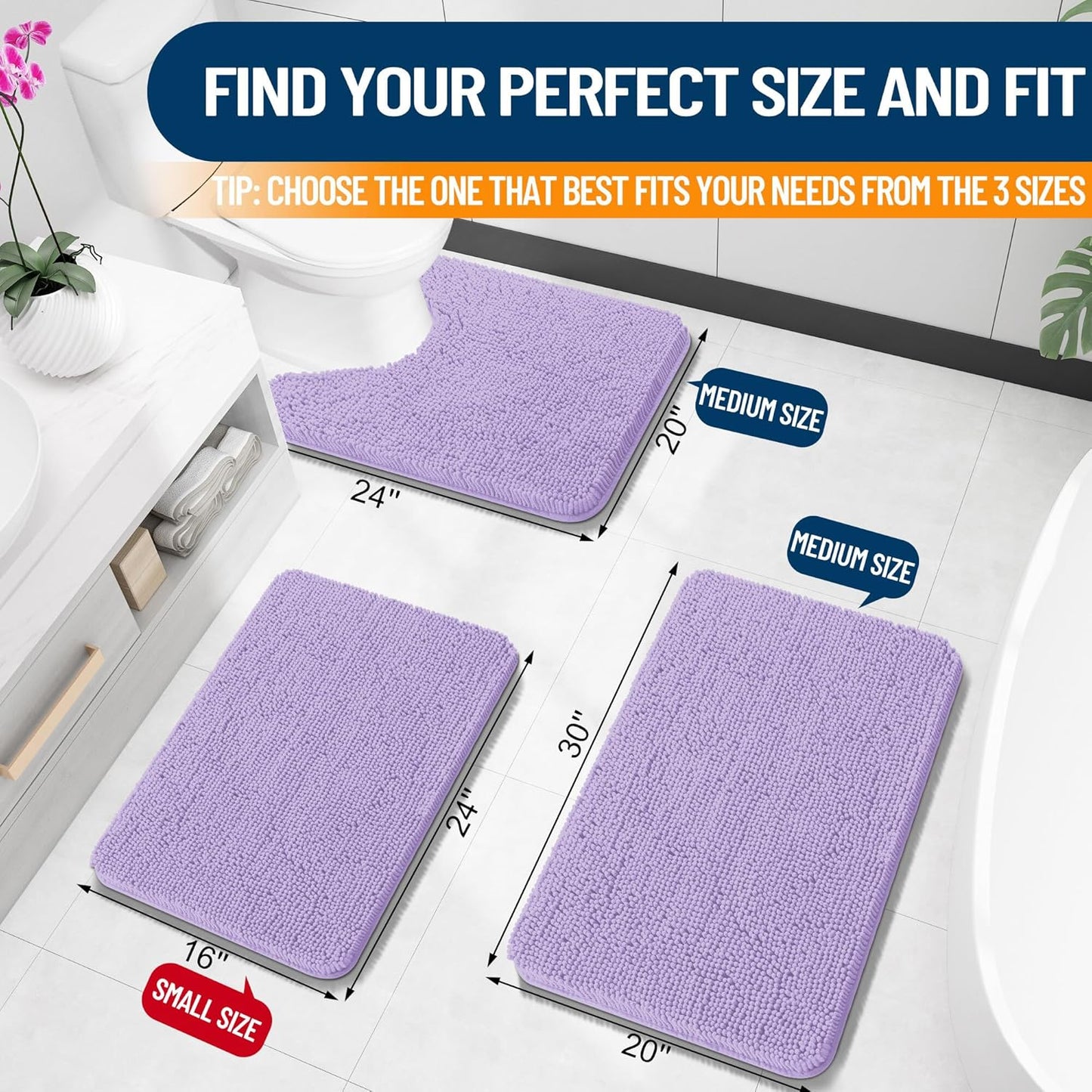 OLANLY Bath Rugs - Extra Soft Chenille with Rubber Backing | Quick Dry, Machine Washable, 30x20, Lavender