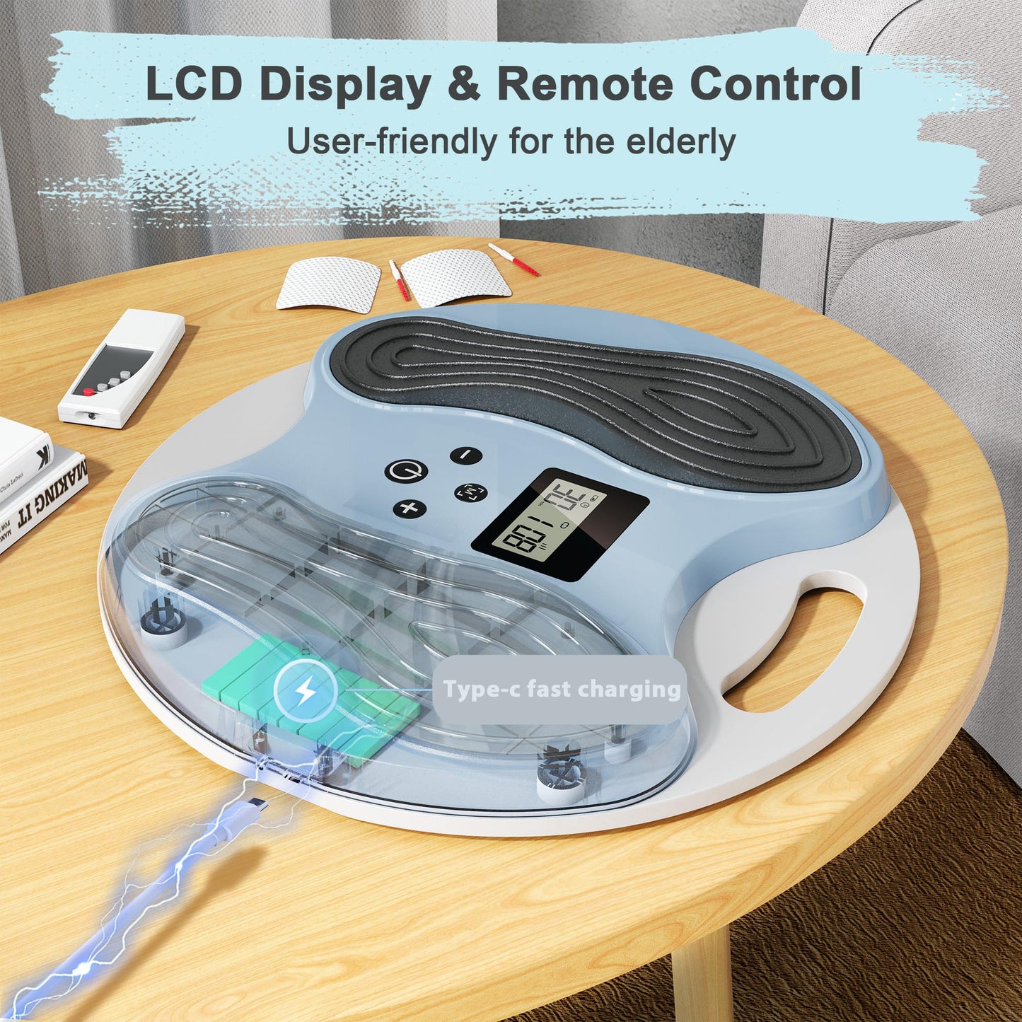 EULEYAW EMS & TENS Foot Massager for Neuropathy, NMES Foot Stimulator with 10 Modes 20 Levels, LCD Display, Timer, Remote Control, Muscle Stimulator with 4 Gel Pads for Foot Leg Pain Relief