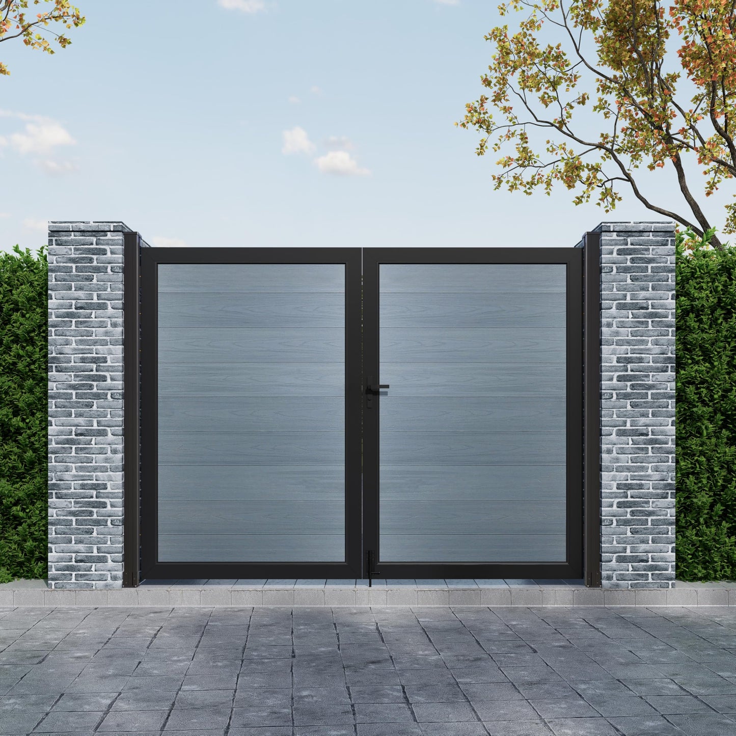 Mondaria 6ft(H)*8ft(W) Wood Plastic Composite Gate for Privacy Fence, Double Fence Gate with Metal Frame and Knob Kits, Grey (Without Post)