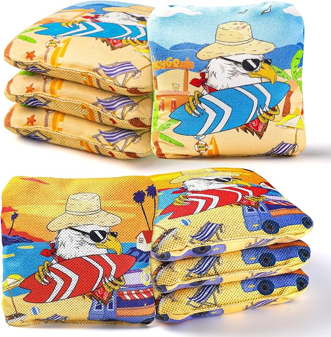 EunHo Cornhole Bags Regulation Dual Sided Set of 8, Professional Cornhole Bean Bags Slick & Sticky Side Bags with Carry Bag