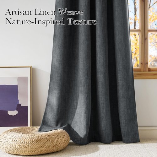 NICETOWN Blackout Curtains - Charcoal Gray Faux Linen Privacy Panels | 63-Inch Grommet Top, 2 Panels