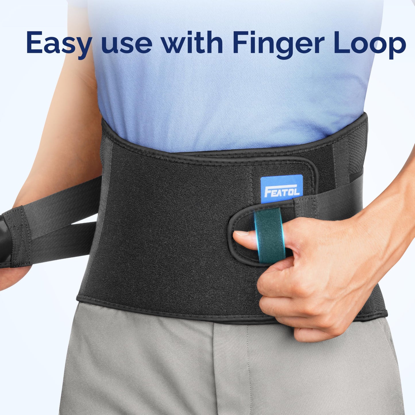 FEATOL Lower Back Brace with 5 Reinforced Stays for Women and Men, Adjustable Snug-Fit Lumbar Support Belt for Work, Size M, Waist 28.5"-34.3"