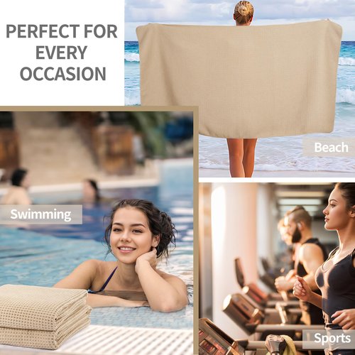 MICROFI New Microfiber Waffle Bath Towels, 2 Pieces, Oversized, Soft, Absorbent, Fast Drying, Lint Free 430 GSM (Beige)