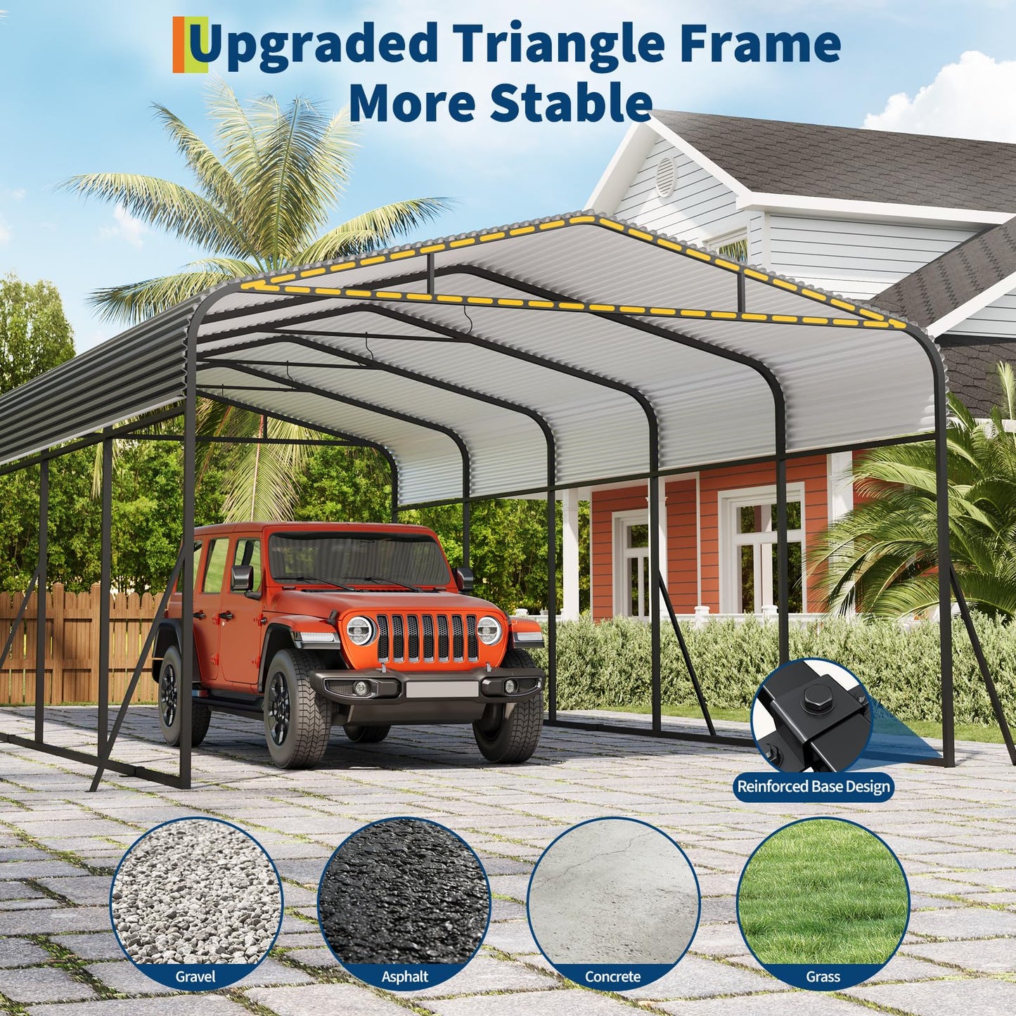 PeakPursuit Metal Carport, 13x26 FT Outdoor Car Port Canopy with Galvanized Steel Roof and Reinforced Base, Heavy Duty Garage Car Shelter Shade for SUV, Truck, Boats