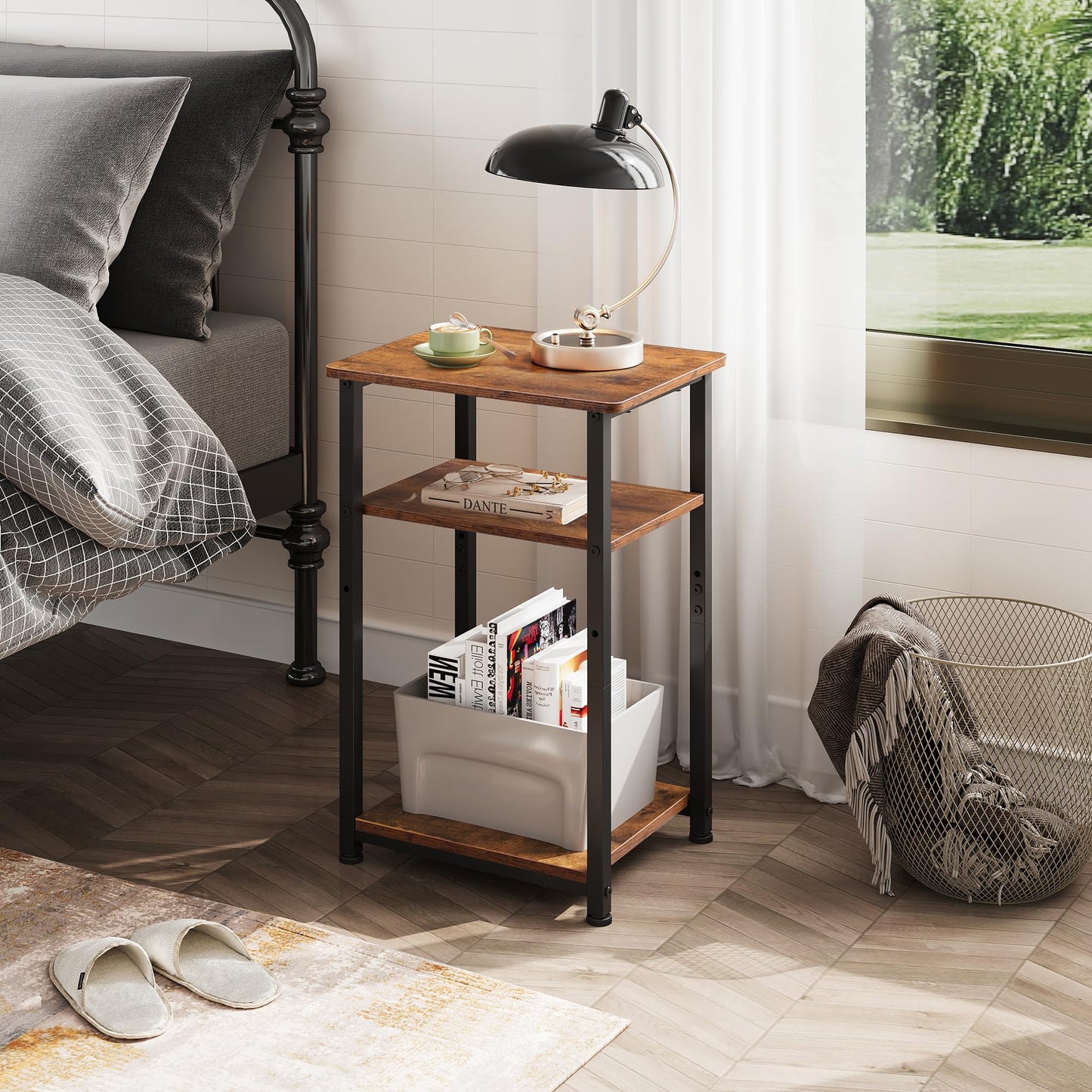 WLIVE End Tables Living Room Set of 2, Small End Table for Two, Narrow Side Table for Bedroom, Home Office, Small Spaces, 3-Tier End Table for Couch, Sofa, Bed, Rustic Brown