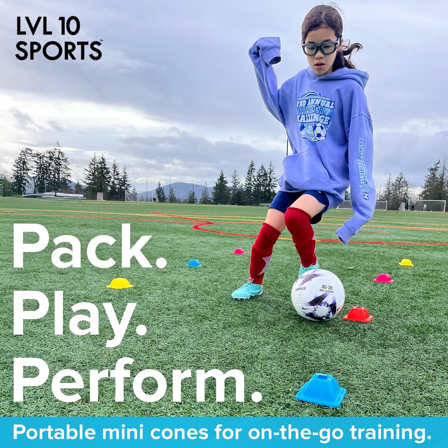 LVL10 Pro Training Cones - 2" Mini Soccer Cones for Sports Training - for Basketball, Football, Basketball and Agility Drills - Soccer Field Markers that Won't Crack, Slide or Fly