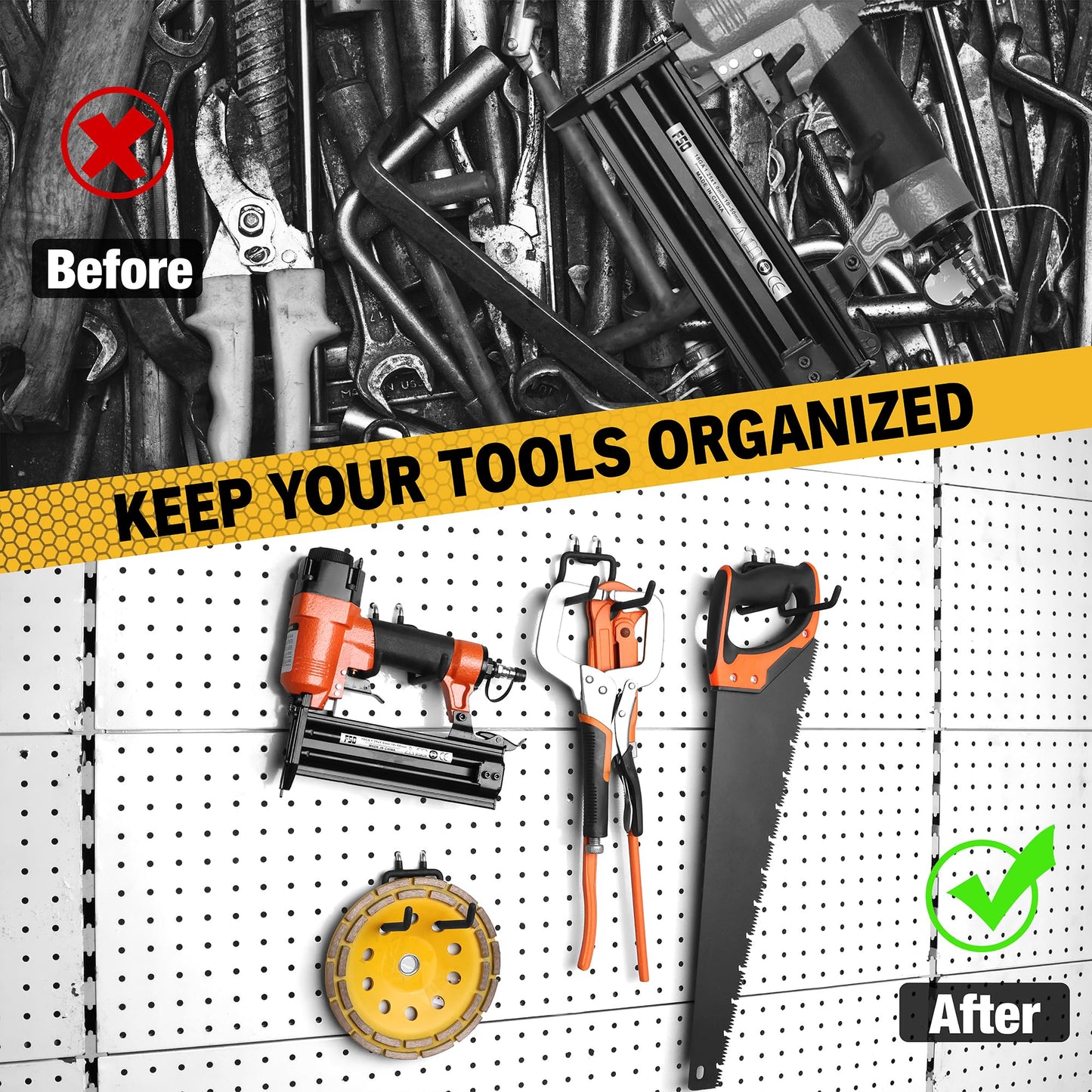 ELEAD 4-Piece Flat Pegboard Hooks, Peg Board Organizer Accessories for Hanging, Fit 1/4" Pegboard, Peg Board Tool Hangers for Garage Kitchen Workbench