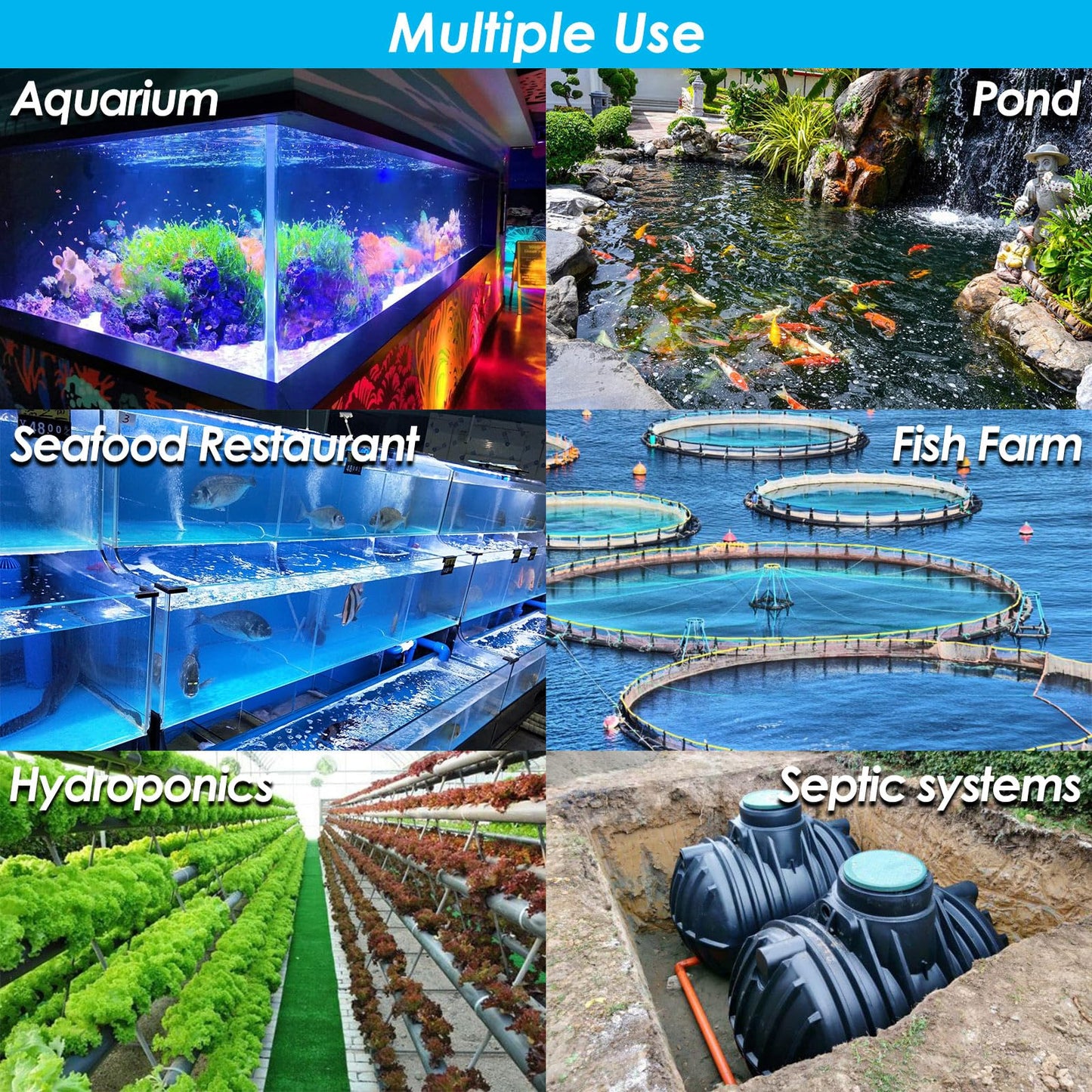 VCRAZE Powerful Linear Air Pump, KP-80 Pond Air Pump Pond Aerator, 1350GPH Aeration System for Koi Pond Aeration, Aquarium, Waste Treatment, Fish Farm, Seafood Restaurant