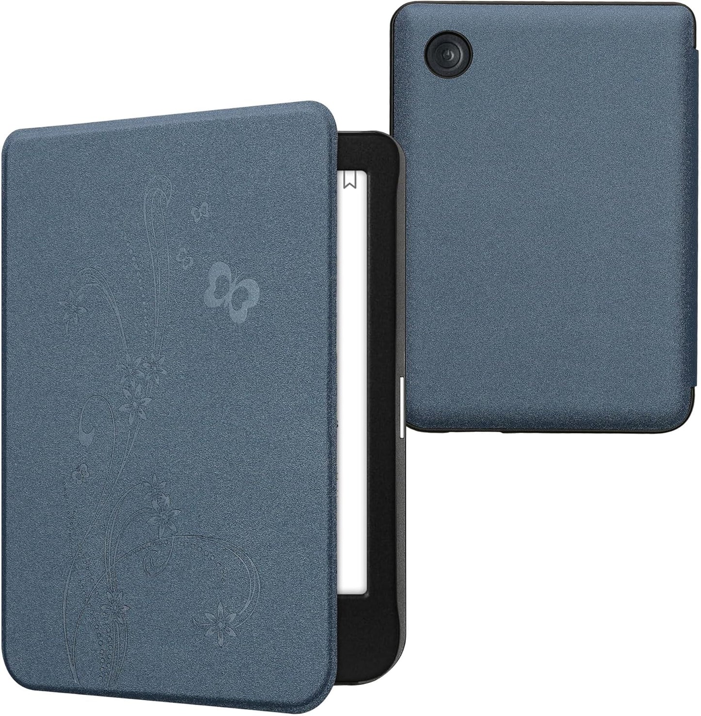 kwmobile Case Compatible with Kobo Clara BW/Colour Case - eReader Cover - Butterfly Tendril Dark Blue