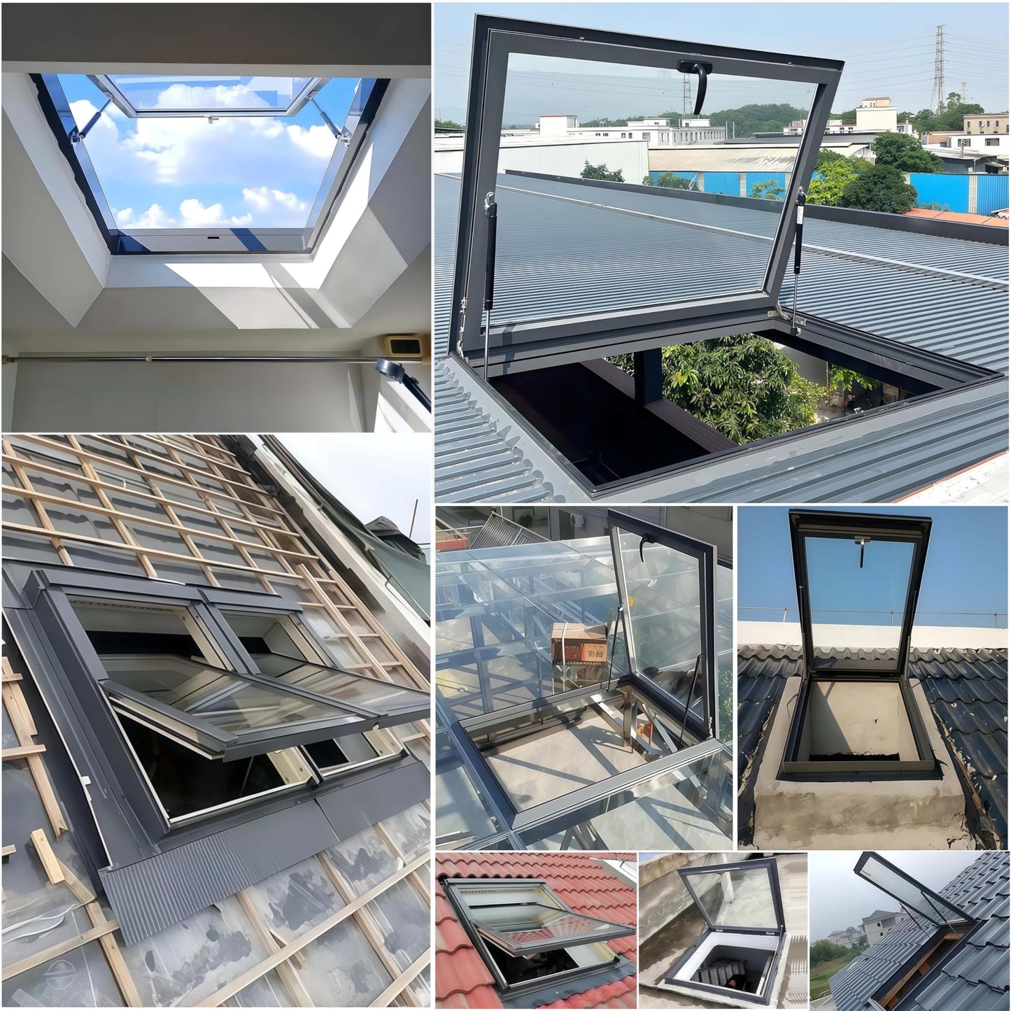 Skylight Window Tempered Glass Roof Cover with Aluminum Frame & Hydraulic Rod for Basement, Sunroom, Outdoor, Attic – Enhance Natural Light & Airflow