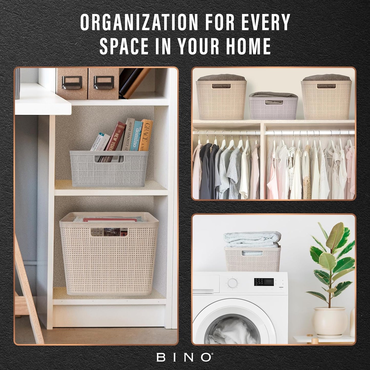 BINO Woven Plastic Basket - Stylish Natural Grey XS, 5-Pack | Space-Saving Home Organization